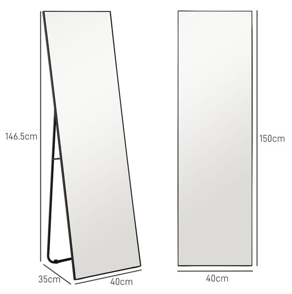 HOMCOM Specchio da Terra Moderno a Figura Intera, Design Autoportante o da Parete, 40x150 cm, Nero