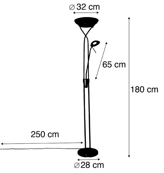 Lampada da terra nera con LED e dimmer con lampada da lettura Dim to Warm - Empoli