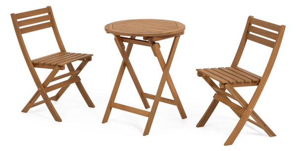 Set tavolo e 2 sedie pieghevoli da esterno Elisia in legno massello di acacia FSC 100%