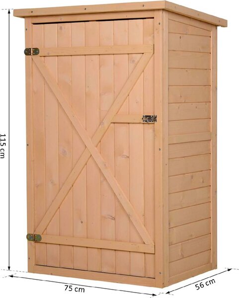 VivaGarden Armadietto da Esterno / Balcone in Legno 1 Anta Dimensioni 75x56x115 cm colore Legno Naturale