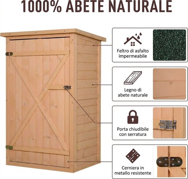 VivaGarden Armadietto da Esterno / Balcone in Legno 1 Anta Dimensioni 75x56x115 cm colore Legno Naturale