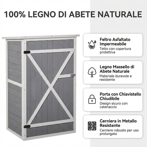 VivaGarden Armadietto da Esterno / Balcone in Legno 1 Anta Dimensioni 75x56x115 cm colore Grigio