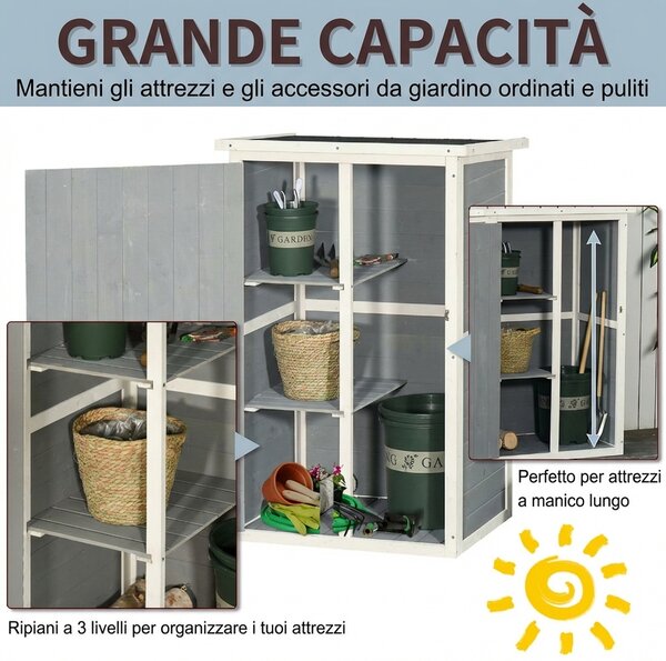 VivaGarden Armadietto da Esterno / Balcone in Legno 1 Anta Dimensioni 75x56x115 cm colore Grigio