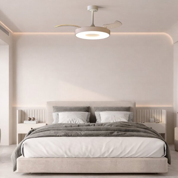 Ventilatore da soffitto LED Smart Coin beige/bianco DC silenzioso - Mantra Mantra Iluminación, Coin, dimmerabile, Beige, Soggiorno, Metallo, Moderno