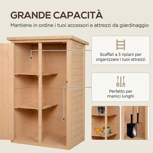VivaGarden Armadietto da Esterno / Balcone in Legno 1 Anta Dimensioni 75x56x115 cm colore Legno Naturale