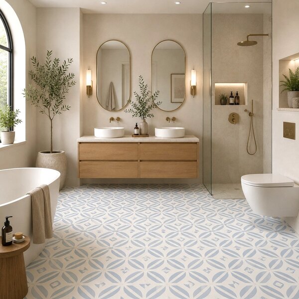 Divina Home Set 22 pz Piastrelle in LTV PVC Autoadesive da Pavimento Parete 2 mt2 30x30 effetto Maiolica Capri - DH104823