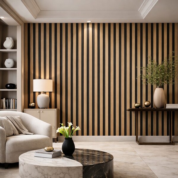 Divina Home Set 12 pz Pannello Decorativo a Listelli in Legno Doghe MDF e Feltro PET 60x60 Rivestimento Murale Fonoassorbente Rovere - DH104818