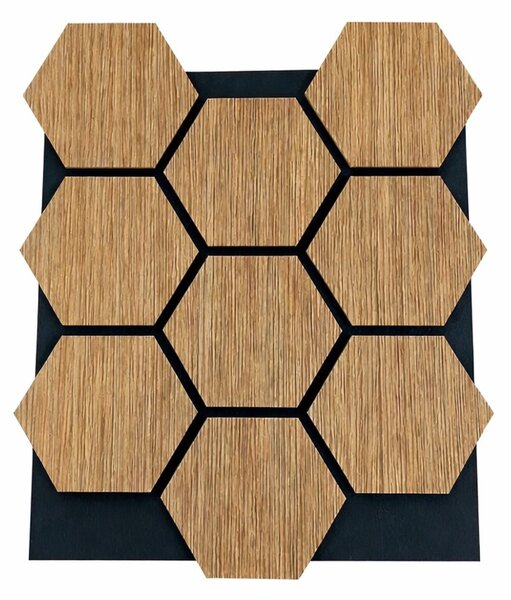Divina Home Set 12 pz Pannello Decorativo in Legno MDF motivo esagonale e Feltro PET 62x76 Rivestimento Murale Fonoassorbente Rovere - DH104817