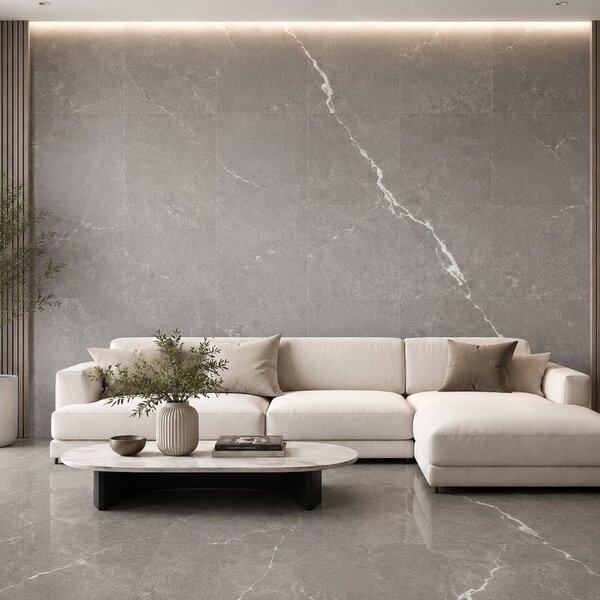 Divina Home Set 22 pz Piastrelle in LTV PVC Autoadesive da Pavimento Parete 2 mt2 30x30 effetto Marmo Grigio - DH104821