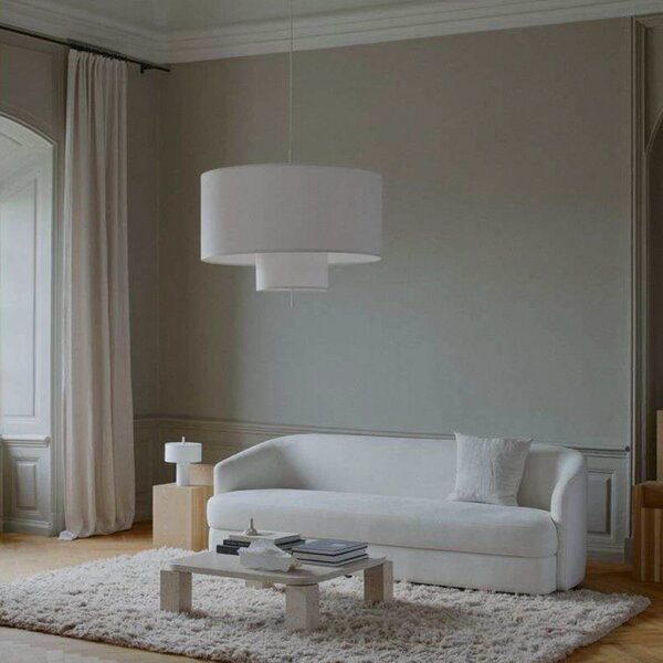 Lampada a sospensione New Works, Margin, dimmerabile, Bianco, Sala da pranzo, Tessuto / Tessile, Scandinavo