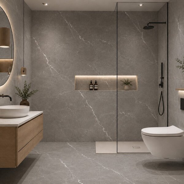 Divina Home Set 22 pz Piastrelle in LTV PVC Autoadesive da Pavimento Parete 2 mt2 30x30 effetto Marmo Grigio - DH104821