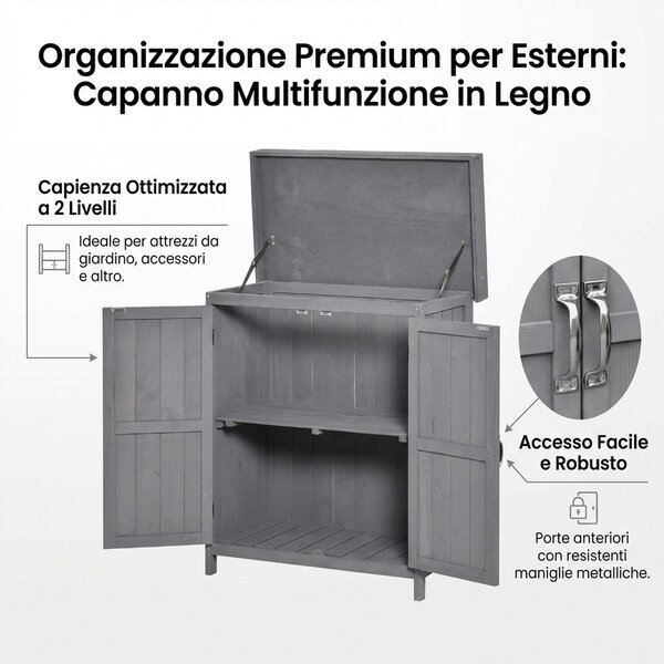 VivaGarden Armadietto da Esterno / Balcone in Legno 2 Ante Dimensioni 74x43x88 cm colore Grigio