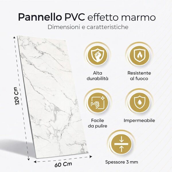 Divina Home Set 6 pz Pannello Decorativo effetto Marmo Gres Porcellanato 4,3 mt2 Rivestimento Murale PVC in UV 120 x 60 Marmo Beige - DH104804