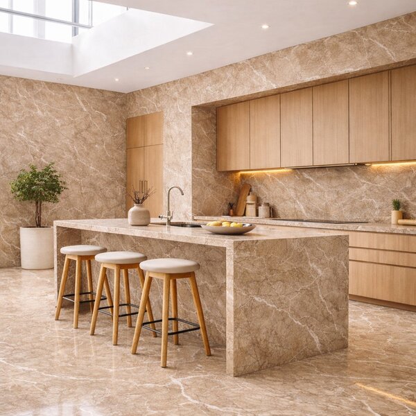 Divina Home Set 6 pz Pannello Decorativo effetto Marmo Gres Porcellanato 4,3 mt2 Rivestimento Murale PVC in UV 120 x 60 Marmo Beige - DH104804