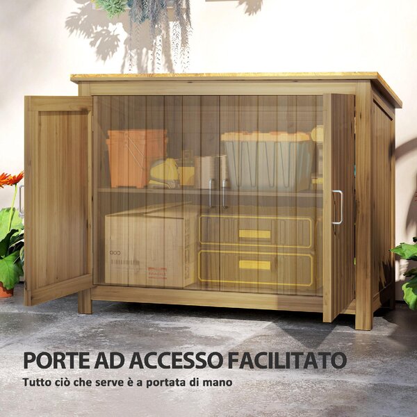 VivaGarden Armadietto da Esterno / Balcone in Legno 2 Ante Dimensioni 110x50x85 cm colore Marrone