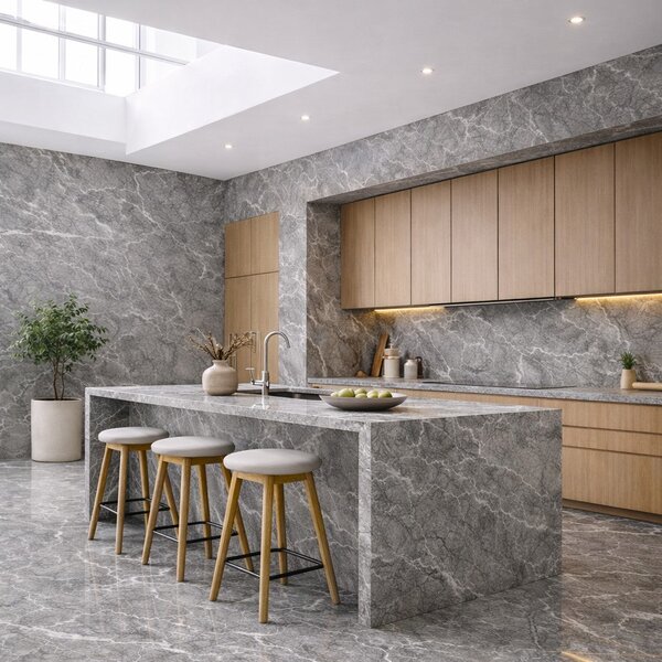 Divina Home Set 6 pz Pannello Decorativo effetto Marmo Gres 4,3 mt2 Rivestimento Murale PVC in UV 120 x 60 Marmo Grigio Opaco - DH104828