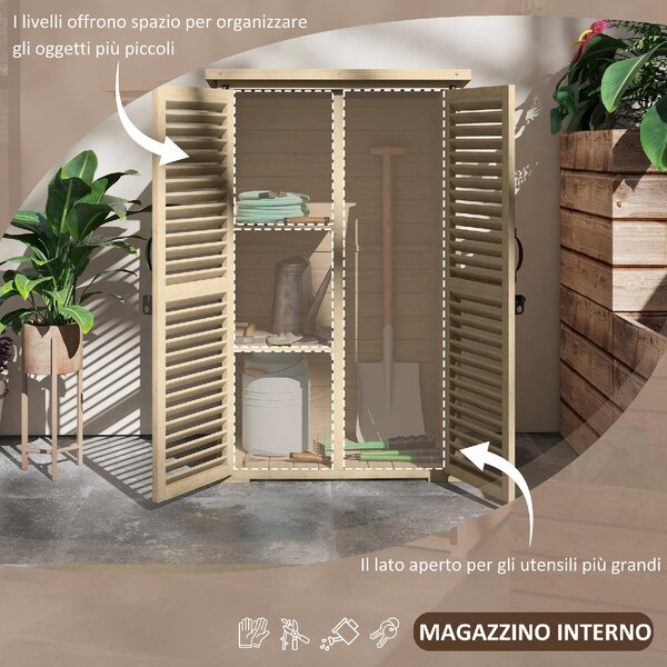 VivaGarden Armadietto da Esterno / Balcone in Legno 2 Ante Dimensioni 75x50x118 cm colore Legno Naturale