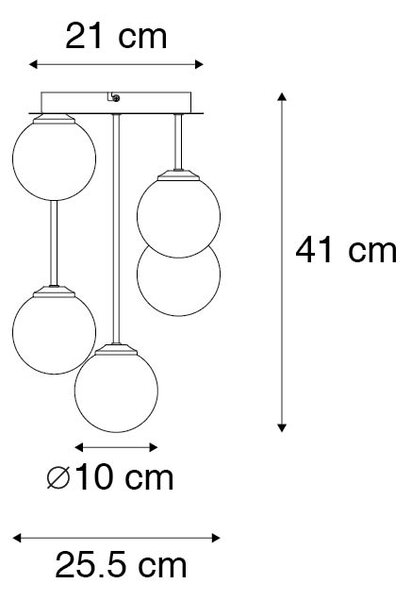 Plafoniera moderna oro 5 luci vetro fumé - ATHENAS