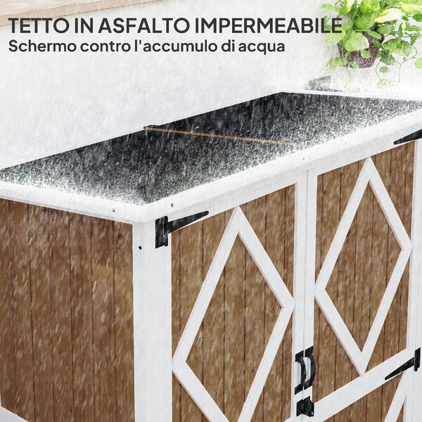 VivaGarden Armadio da Esterno / Balcone in Legno 2 Ante Dimensioni 116.5x57x159 cm colore Marrone/Bianco