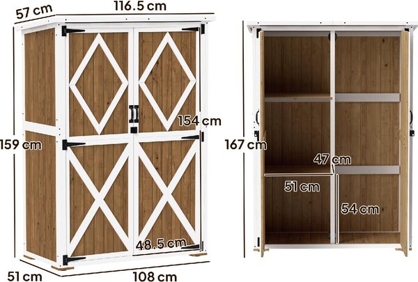 VivaGarden Armadio da Esterno / Balcone in Legno 2 Ante Dimensioni 116.5x57x159 cm colore Marrone/Bianco