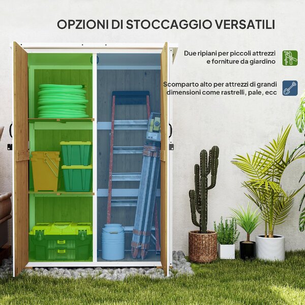 VivaGarden Armadio da Esterno / Balcone in Legno 2 Ante Dimensioni 116.5x57x159 cm colore Marrone/Bianco