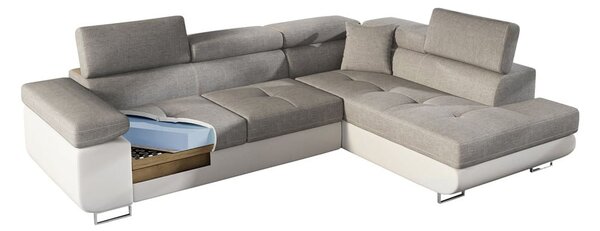Divano angolare verde allungabile/con contenitore (con penisola a destra/a L) e rivestimento in velluto Anton – ELTAP