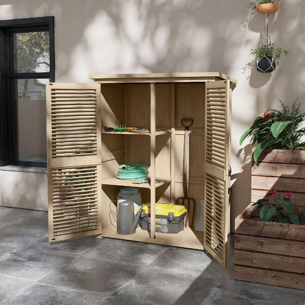 VivaGarden Armadio da Esterno / Balcone in Legno 2 Ante Dimensioni 127x65x168 cm colore Legno naturale
