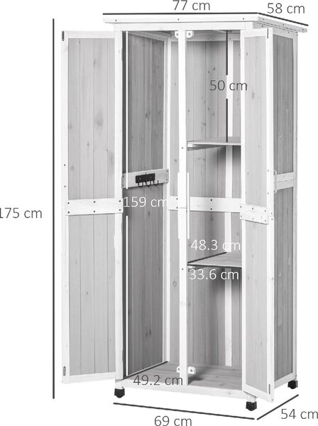VivaGarden Armadio da Esterno / Balcone in Legno 2 Ante Dimensioni 77x58x175 cm colore Grigio