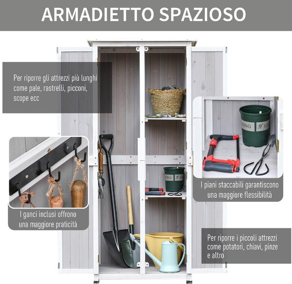 VivaGarden Armadio da Esterno / Balcone in Legno 2 Ante Dimensioni 77x58x175 cm colore Grigio