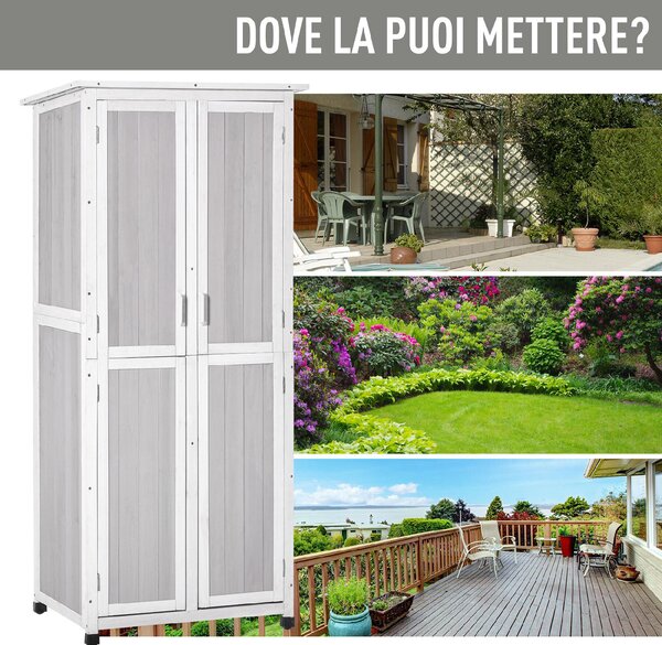 VivaGarden Armadio da Esterno / Balcone in Legno 2 Ante Dimensioni 77x58x175 cm colore Grigio