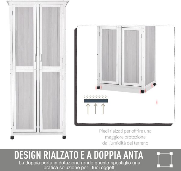 VivaGarden Armadio da Esterno / Balcone in Legno 2 Ante Dimensioni 77x58x175 cm colore Grigio