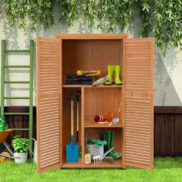 VivaGarden Armadio da Esterno / Balcone in Legno 2 Ante Dimensioni 87x46.5x160 cm colore Legno Naturale