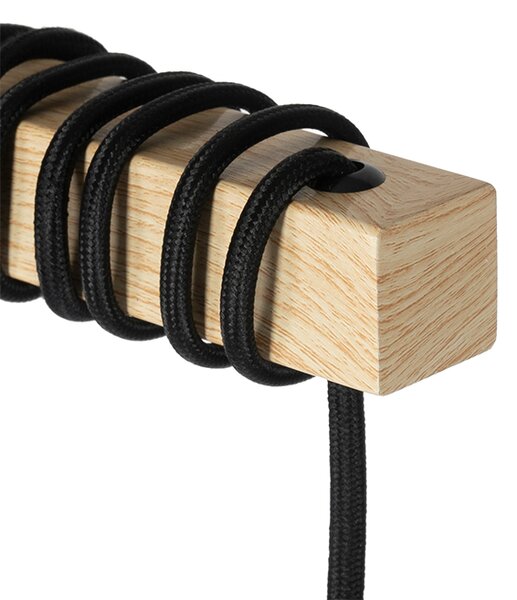 Lampada da terra rustica nera con legno 2 luci - Chon
