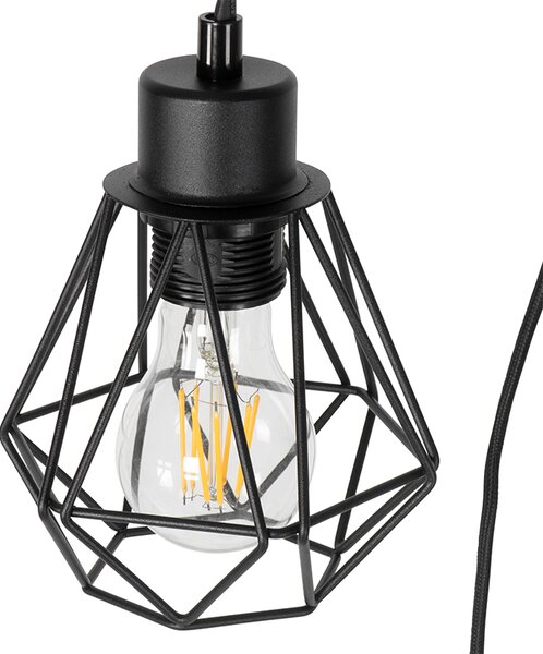 Lampada da terra rustica nera con legno 2 luci - Chon