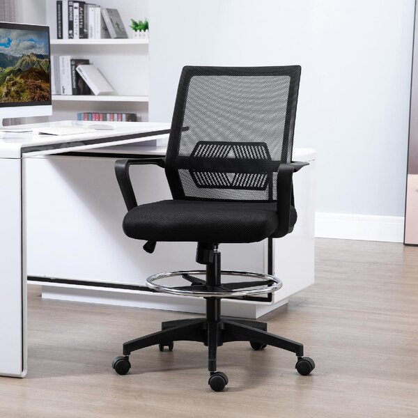 Icon Space Sedia da Ufficio Ergonomica Regolabile in Tessuto a Rete con Braccioli e Anello Poggiapiedi 64x59x104-124 cm colore Nero