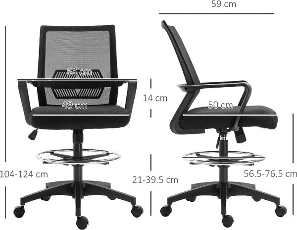Icon Space Sedia da Ufficio Ergonomica Regolabile in Tessuto a Rete con Braccioli e Anello Poggiapiedi 64x59x104-124 cm colore Nero