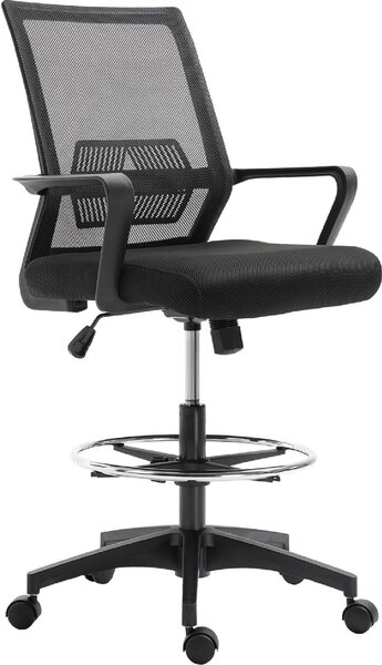 Icon Space Sedia da Ufficio Ergonomica Regolabile in Tessuto a Rete con Braccioli e Anello Poggiapiedi 64x59x104-124 cm colore Nero