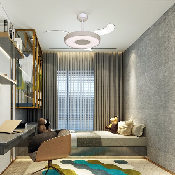 Ventilatore da soffitto LED Smart Coin Mini beige/bianco DC - Mantra Mantra Iluminación, Coin Mini, dimmerabile, Beige, Soggiorno, Metallo, Moderno