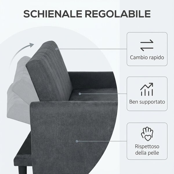 DecHome Divano Letto Clic-Clac 2 Posti Moderno in Velluto Dimensioni 148x87x88 cm colore Grigio