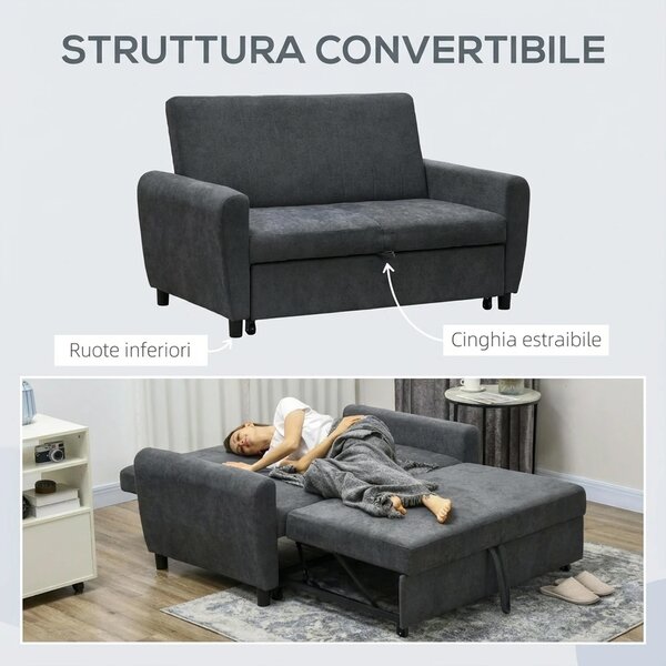 DecHome Divano Letto Clic-Clac 2 Posti Moderno in Velluto Dimensioni 148x87x88 cm colore Grigio
