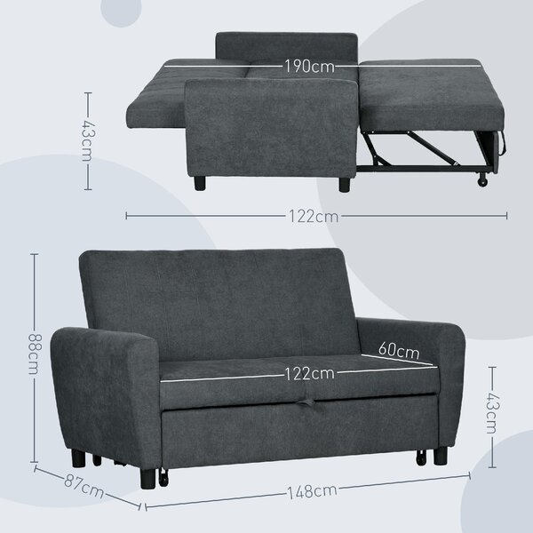 DecHome Divano Letto Clic-Clac 2 Posti Moderno in Velluto Dimensioni 148x87x88 cm colore Grigio