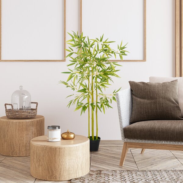 Outsunny Bambù Artificiale in Vaso, Pianta Finta Elegante per Decorazione Interno/Esterno, 120cm - Verde|Aosom