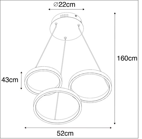 Lampada a sospensione nera con LED a dimmer a 3 livelli 3 luci - Rondas