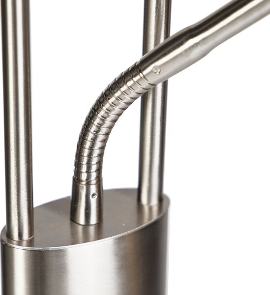 Lampada da terra moderna in acciaio e vetro con braccio di lettura incl. LED - Divine