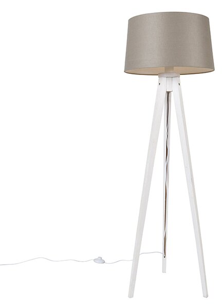 Lampada da terra treppiede bianco paralume lino tortora 45 cm - TRIPOD Classic