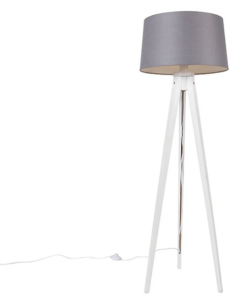 Lampada da terra treppiede bianco paralume lino grigio scuro 45 cm - TRIPOD Classic