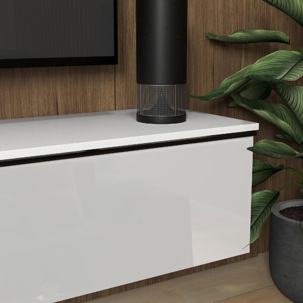 DecHome Mobile TV Sospeso Moderno 2 Ante a Ribalta in Legno Dimensioni 160x35x30 cm colore Bianco Lucido