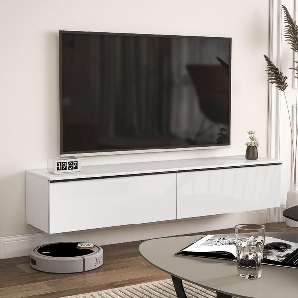 DecHome Mobile TV Sospeso Moderno 2 Ante a Ribalta in Legno Dimensioni 160x35x30 cm colore Bianco Lucido