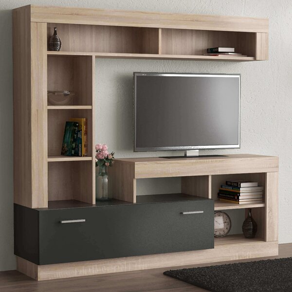 DecHome Parete Attrezzata Moderna Dimensioni 170x42x170 cm colore Antracite/Quercia - Messico