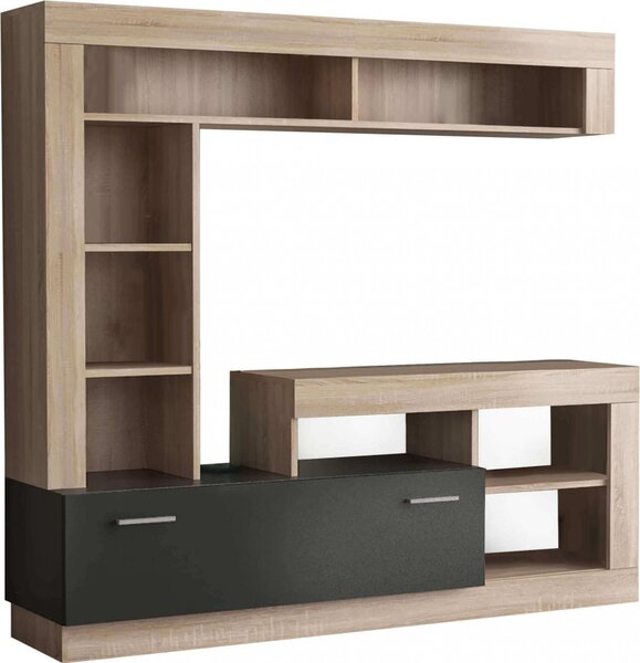 DecHome Parete Attrezzata Moderna Dimensioni 170x42x170 cm colore Antracite/Quercia - Messico